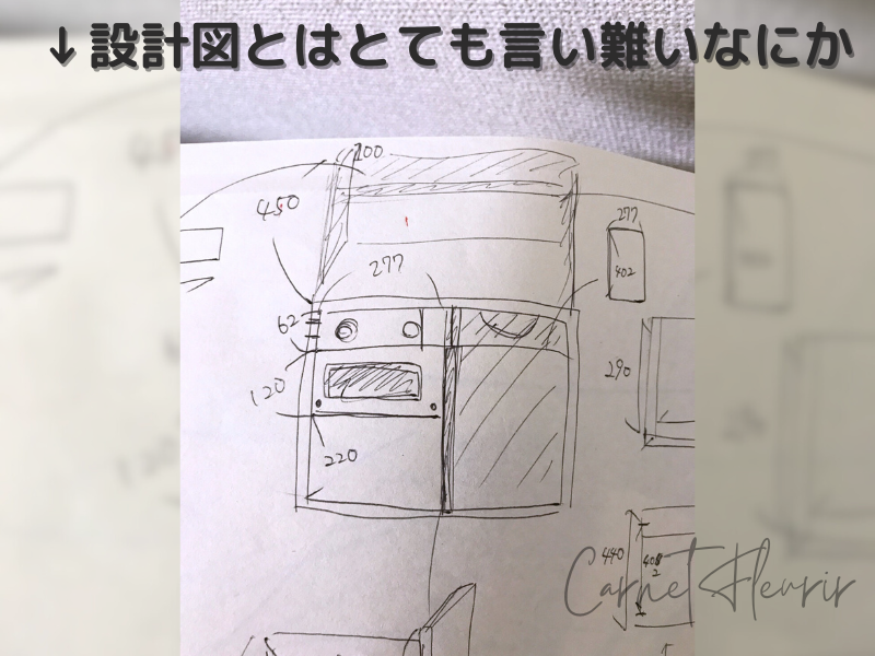 DIYおままごとキッチンを作るために書いた走り書きの設計図