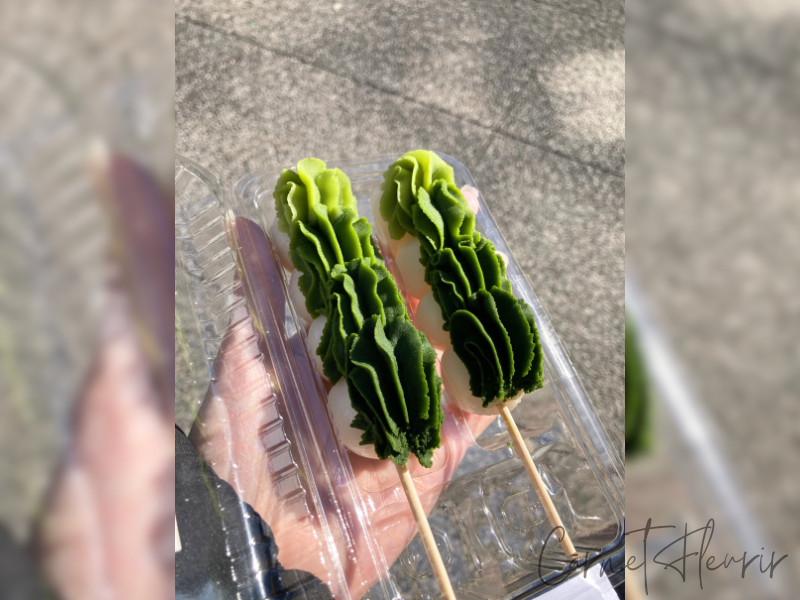 抹茶の濃さが一目瞭然!4段階の抹茶あんが乗ったお団子