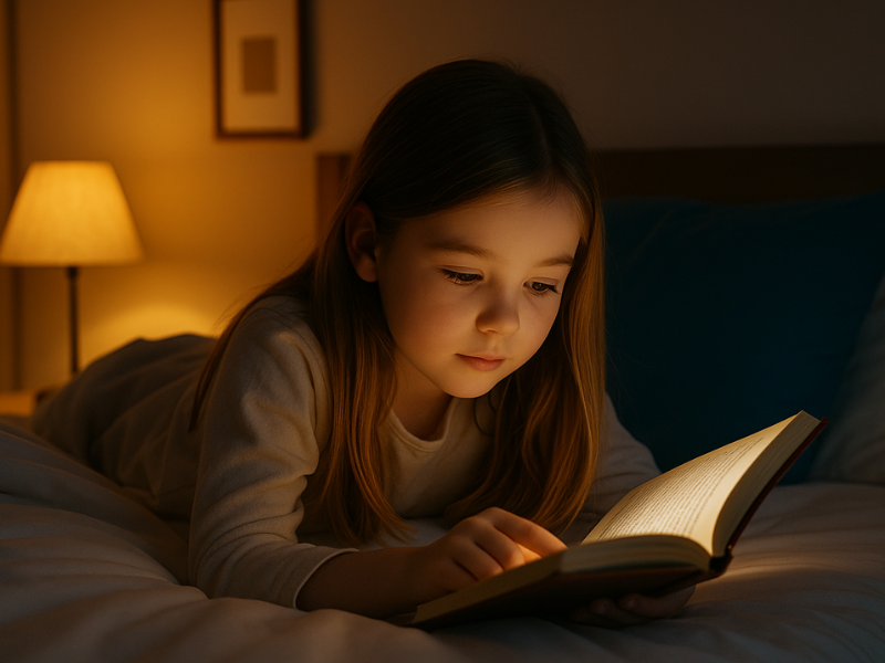 小学生の子どもが寝る前に本を読む習慣のイメージ写真