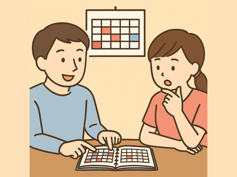 夫婦で夏休みのスケジュールを調整する様子