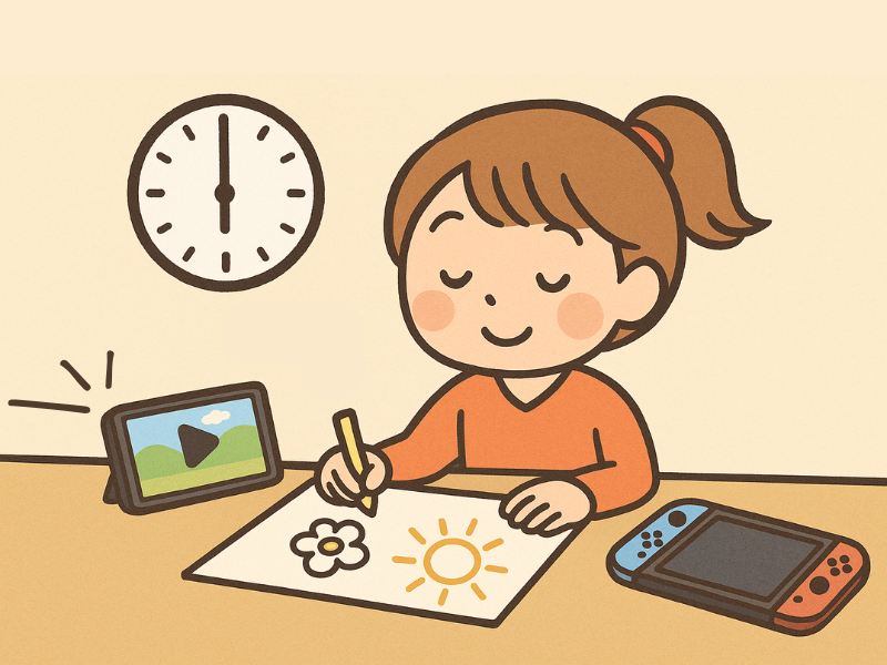 高学年になってからは6時に起きて、着替えも済ませて朝の自由時間を楽しむように♪