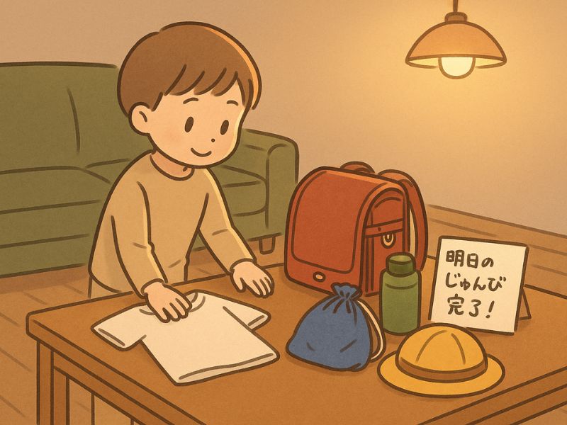 前夜にランドセルや体操服を準備しておくと、朝のバタバタが減らせます。