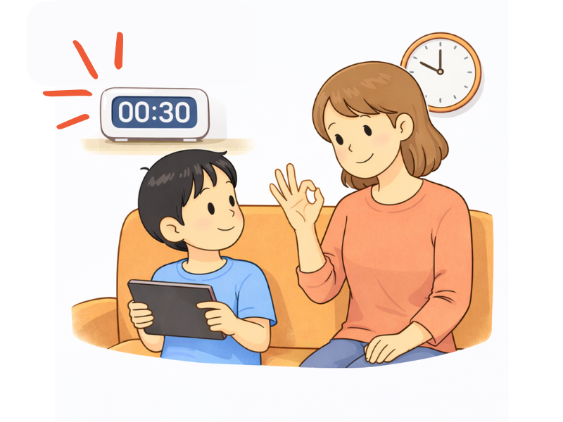 タブレット利用を仕組みで管理している家庭のイメージ